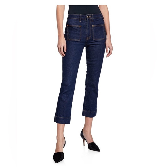 KHAITE Denim - KHAITE Raquel Patch-Pocket Crop Flare Jeans, Dark Wash 28